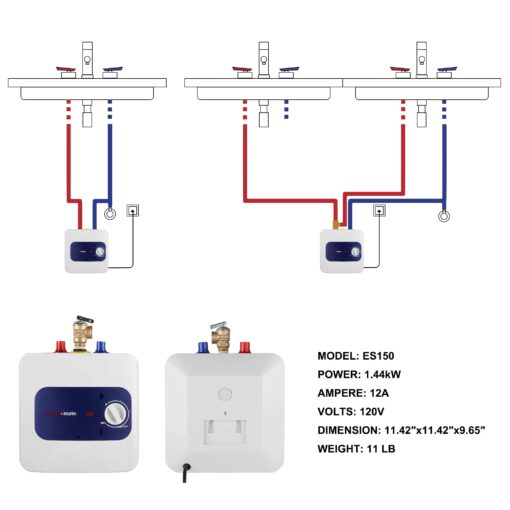 thermomate Mini Tank Water Heater Electric, 1.32 Gallons Small Under Sink Water Heater for Point of Use Instant Hot Water 110V 120V, Wall or Floor Mounted, UL Listed ES150 - Image 3
