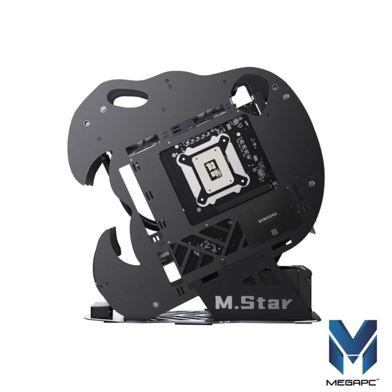 MegaPC Dinosaur M.Star Open-Frame Mid-Tower Micro-ATX/Mini-ITX Gaming PC Case - Tempered Glass Panels, High Airflow, ARGB Fans, USB-C Port, Tool-Free Design (Black, with Fans Only) - Image 3
