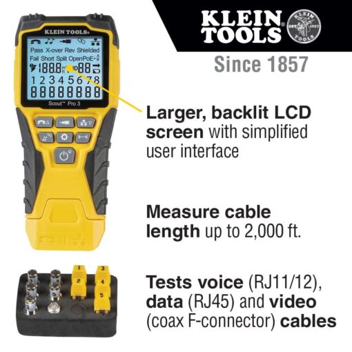 Klein Tools VDV500-920 Wire Tracer Tone Generator and Probe Set with RJ45 Port & VDV501-851 Cable Tester Kit with Scout Pro 3 for Ethernet/Data, Coax/Video - Image 3