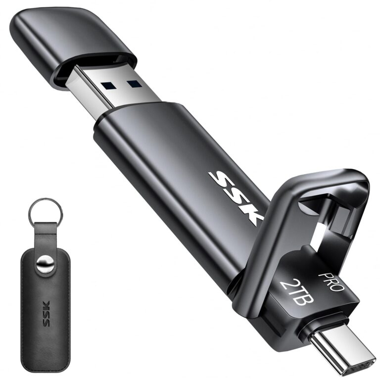 SSK 2TB SSD USB C Stick up to 1000MB/s,Fast External SSD Dual Drive Type-C + USB A 3.2 Gen 2 Solid State Thumb Drive,USB Memory Stick for iPhone 15/PS4/Android Phone/Tablet/Windows/Mac