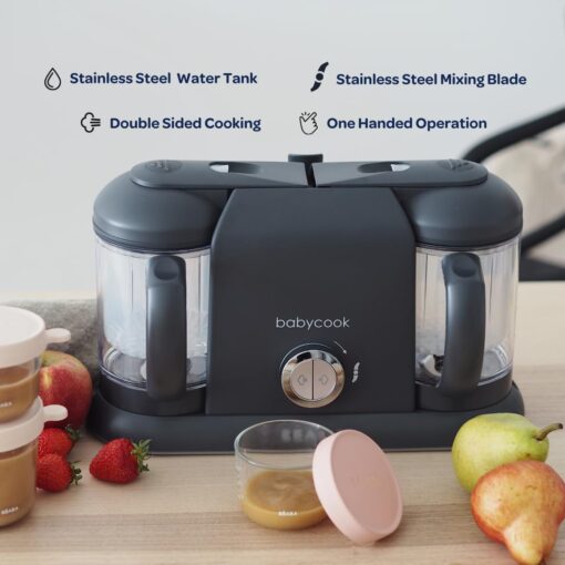 BEABA Babycook Duo 4 in 1 Baby Food Maker, Puree Steamer and Blender for Purees, Grinder with Auto Steam Cooking, Lrg 9.1 Cup Capacity, Makes 54 Servings in 20 Mins, Charcoal - Image 7