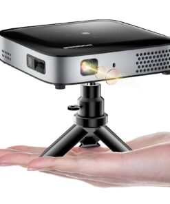 GooDee WiFi Bluetooth Mini Projector - 4K DLP Projector 1080P Support Pocket Pico Movie Projector with Tripod, Outdoor Video Portable Rechargeable Battery Short Throw for iPhone/Android