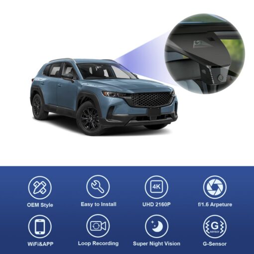 Fitcamx 4K Dash Cam Adapts for Mazda CX-50 2022 2023 2024 2.5 S Select Preferred Premium Plus Turbo Meridian (HD2-6687) Has Sunroof, OEM Style, UHD 2160P Video, Loop Recording WiFi, Parking Mode, 64GB - Image 4