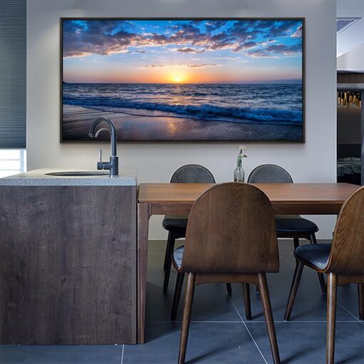 Blue Ocean Framed Wall Decor Living Room Large Size Canvas Wall Art For Bedroom Boho Home Decor Sea Beach Canvas Pictures Artwork Sunny Sea View Painting Office Wall Decorations Black Framed 30" X 60" - Image 4