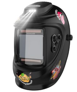 YESWELDER Auto Darkening Welding Helmet with Rechargeable Fan and Light, 3.93"X3.66"Large View 1/1/1/1 True Color 4 Arc Sensor Solar Powered Welding Hood, 3/5-9/9-13 Wide Shade Weld Mask LYG-30800H-W