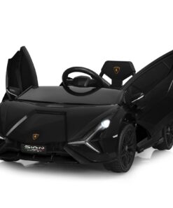 INFANS 12V Licensed Lamborghini Sian Kids Ride On Car with Parent Remote Control, Spring Suspension, MP3 Player, Electric Toy Roadster Carbon Fiber Textured for Toddler (Black)