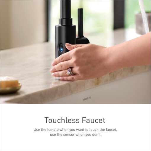 Moen Adler Matte Black Motionsense Wave Sensor Touchless One Handle Pulldown Kitchen Faucet Featuring Power Clean, 87233EWBL - Image 8