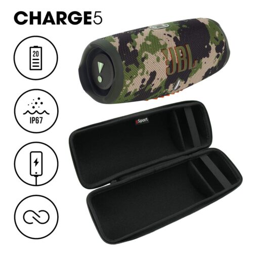 JBL Charge 5 Waterproof Portable Speaker with Built in Powerbank and gSport Carbon Fiber Case (Green Camo) - Image 7