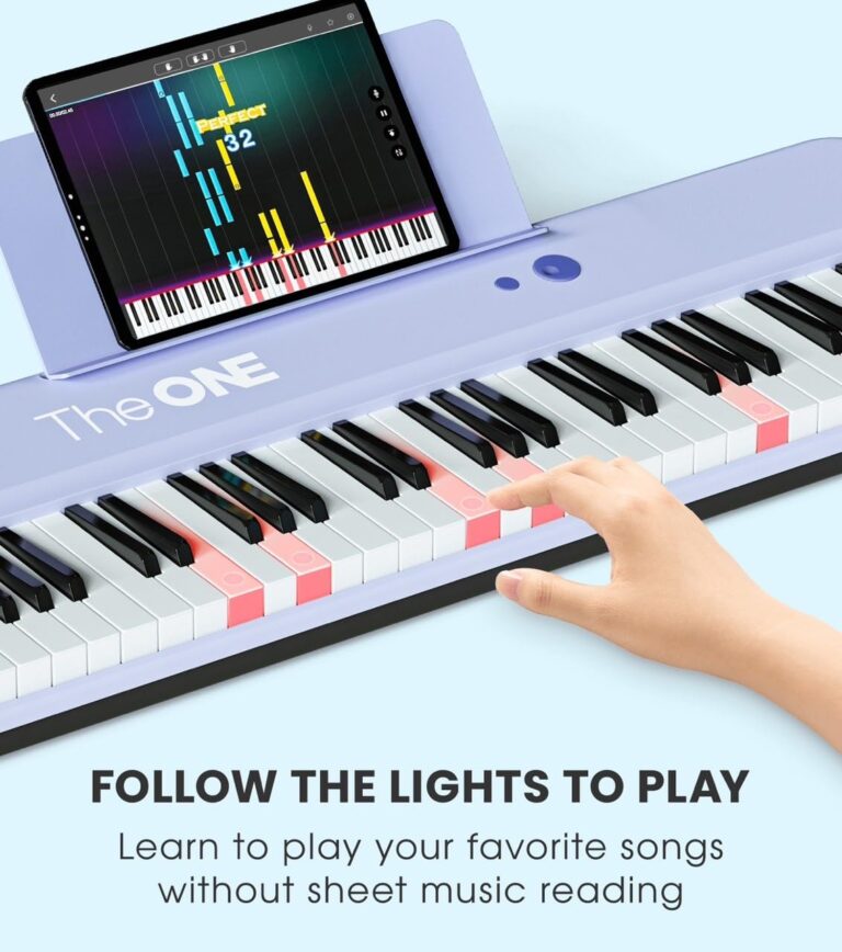The ONE Smart Keyboard COLOR 61 Lighted Keys Piano Keyboard, Electric Piano for Beginners with 256 Tones, 64 Polyphony, Built-in LED Lights & Apps, Supports USB MIDI/Headphones (Purple) - Image 9