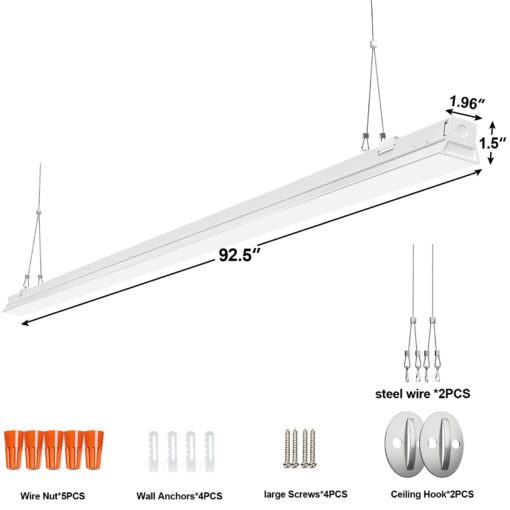 ANTLUX 8FT LED Shop Light Fixture, 110W Strip Light, 12200 LM, 5000K, 8 Foot Linear Lights, Linkable Lighting for Garage Warehouse Workshop, Fluorescent Tube Replacement, 4 Pack - Image 2