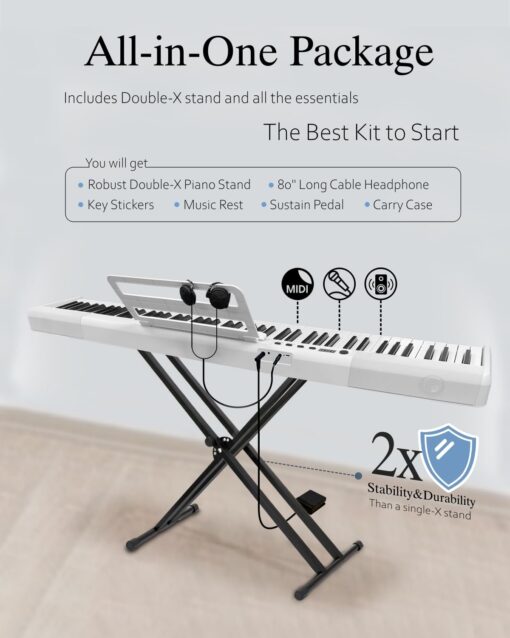Longeye Piano Keyboard 88 Keys Compact Digital Piano for Beginners with Full Size Semi Weighted Keys, Sustain Pedal, Headphones, Carrying Case (88 Key With Stand, Black) - Image 9