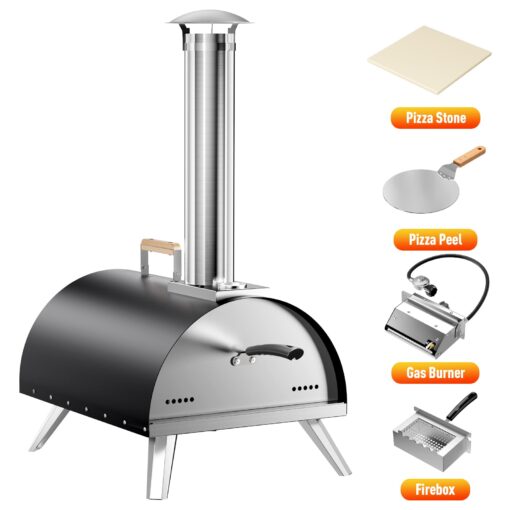 Multi-Fuel Pizza Oven Outdoor, 12" Portable Wood and Gas Fired Pizza Oven with Thermometer,Gas Hose & Pizza Stone,Heats up to 1000°F,Stainless Steel Pizza Oven for Backyard or Camping (Black) - Image 3