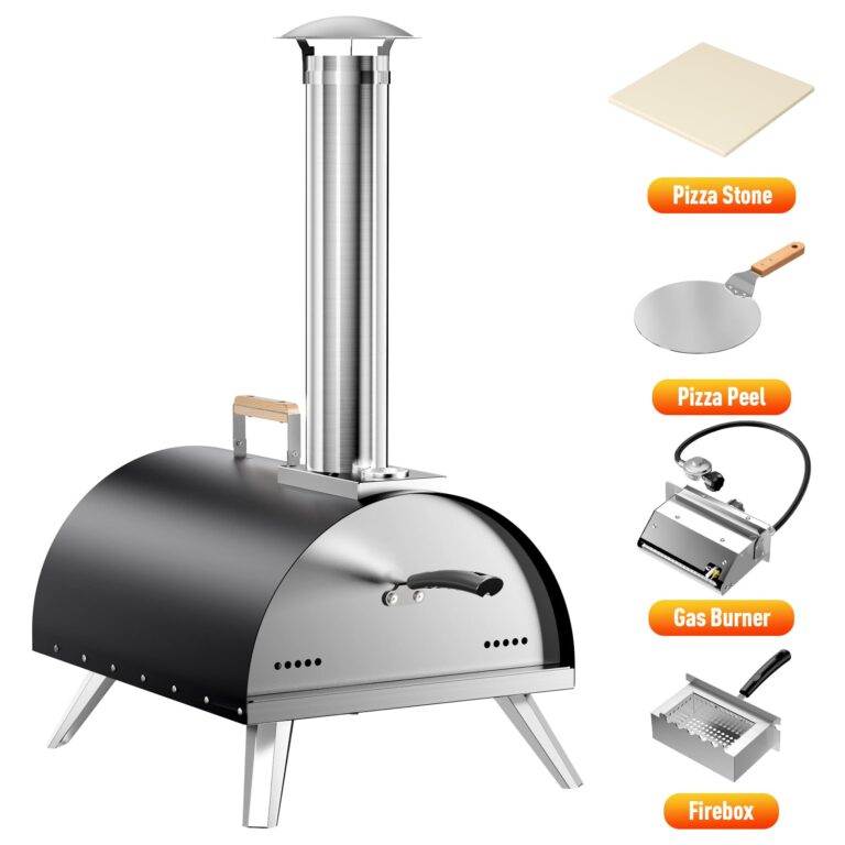 Multi-Fuel Pizza Oven Outdoor, 12" Portable Wood and Gas Fired Pizza Oven with Thermometer,Gas Hose & Pizza Stone,Heats up to 1000°F,Stainless Steel Pizza Oven for Backyard or Camping (Black) - Image 3