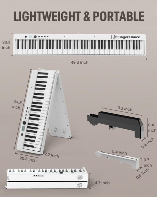Finger Dance Folding Piano Keyboard 88 Keys, Portable Electric Keyboard with Bluetooth MIDI, Full Size Digital Piano, Wood Grain, Semi-Weighted, Touch Sensitive, with Storage Bag for Beginner - Image 4