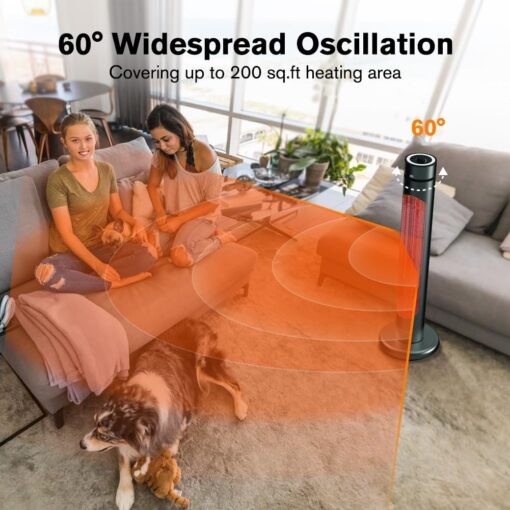 thermomate Electric Patio Heater, 1500W IP65 Outdoor/Indoor Infrared Heater with Remote, 8 Heating Levels 8-Hour Timer & Oscillation, Tip-over Protection for Garage Backyard Restaurant - Image 5