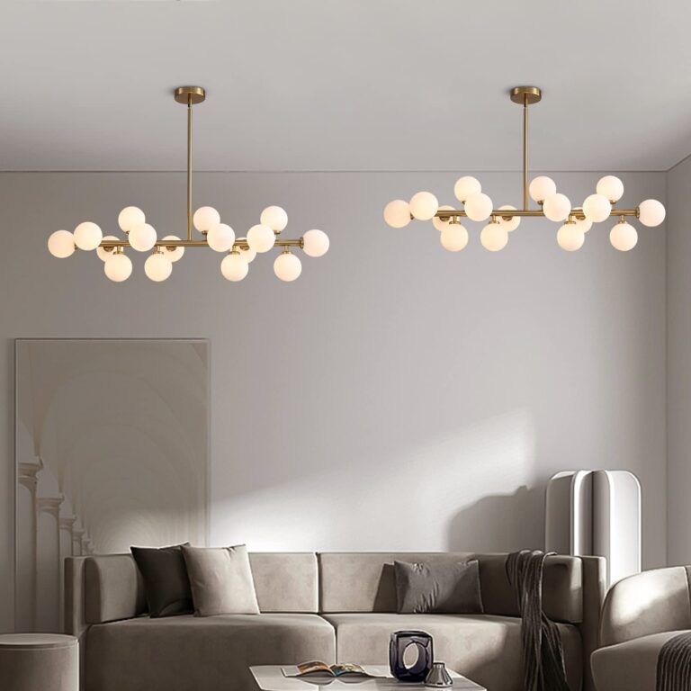 CROSSIO Mid Century Modern Gold Chandelier Rectangle Pendant Fixtures Linear Sputnik Chandeliers for Kitchen Island Dining Room Over Table - Image 3