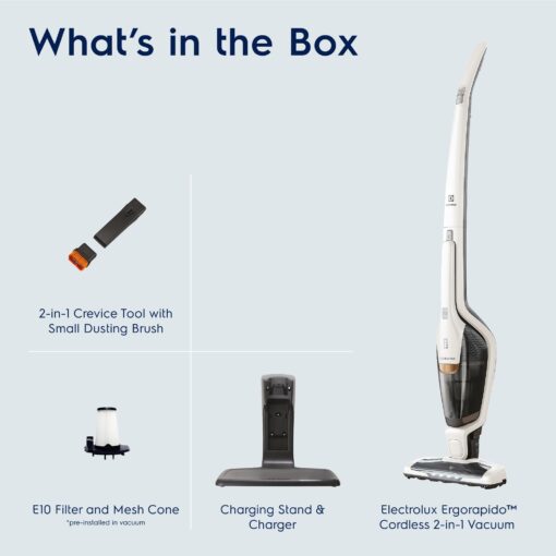 Electrolux Ergorapido Cordless 2-in-1 Vacuum Cleaner with High Suction Power and 180-Degree EasySteer Mobility, 48-Minute Run Time, 2 Power Modes, Satin White - Image 9