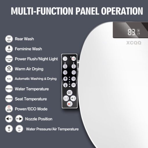 XCQQ Bidet Toilet Seat Round, Unlimited Warm Water, Heated Toilet Seat, Warm Air Dryer, Rear and Feminine Washing, Soft Closed Toilet Lid, Night Light, Smart Toilet Seat with Bidet Requires Outlet - Image 8