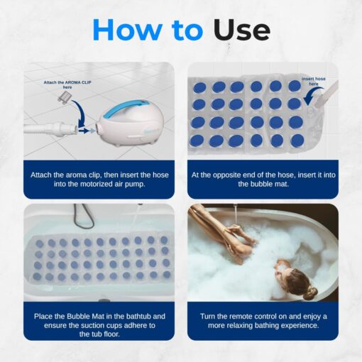 Portable Spa Bubble Bath Massager - Thermal Spa Waterproof Non-Slip Mat with Suction Cup Bottom, Motorized Air Pump & Adjustable Bubble Settings - Remote Control Included - Serenelife AZPHSPAMT22 - Image 2