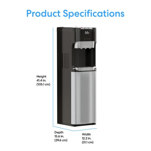 Brio Bottom Loading Water Cooler Dispenser for 5 Gallon Bottles - 3 Temperatures with Hot, Room & Cold Spouts, Child Safety Lock, LED Display with Empty Bottle Alert, Stainless Steel - Image 2