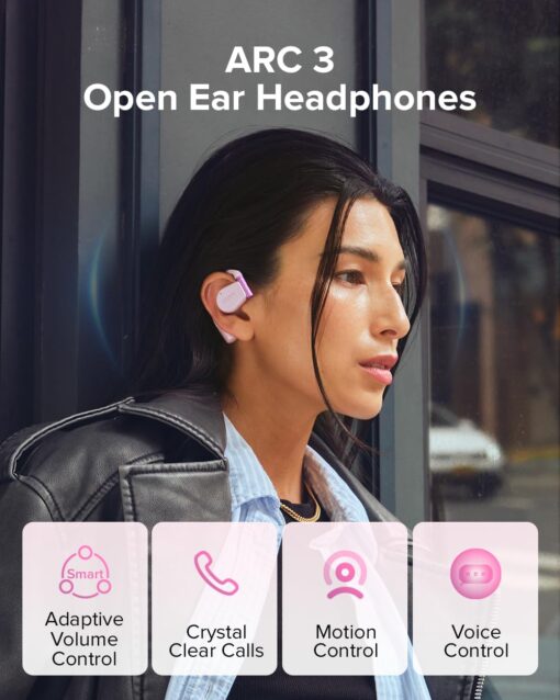 Cleer ARC 3 Open Ear Headphones - Dolby Audio, Snapdragon Sound True Wireless Earbuds, 50Hr Battery, Bluetooth 5.4, IPX 7, Multi-Point, Smart Controls, Wireless Charging Smart Case, Comfort Fit, Pink - Image 2