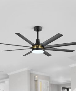 Breezary 65 Inch Ceiling Fan with Light and Remote, 8-Blade, Reversible DC Motor, 6-Speed, Timer, Industrial Ceiling Fans with Led Light Chandelier for Bedroom Office (Black & Gold + 8 Black Blade)