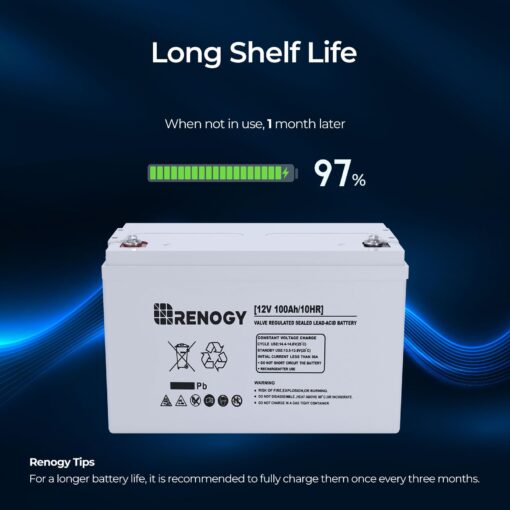 Renogy Deep Cycle AGM 12 Volt 100Ah Battery, 3% Self-Discharge Rate, 1100A Max Discharge Current, Safe Charge Appliances for RV, Camping, Cabin, Marine and Off-Grid System, Maintenance-Free - Image 2