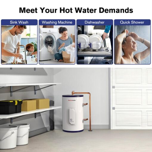 thermomate Tank Water Heater Electric, 10 Gallon Small Point of Use Hot Water Heater, 120 Volt 1500W Compact Residential Water Heater, Adjustable Thermostat, UL Listed (ES1000) - Image 6