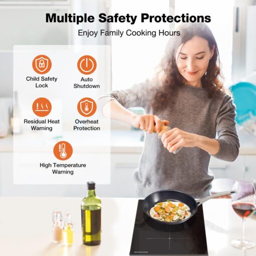 ThermoMate 12 Inch Induction Cooktop, 3500W 2 Boost Burner Built in Induction Stove Top, Electric Cooktop with 9 Heating Level, Timer & Child Safety Lock, Touch Control, 240V - Image 5