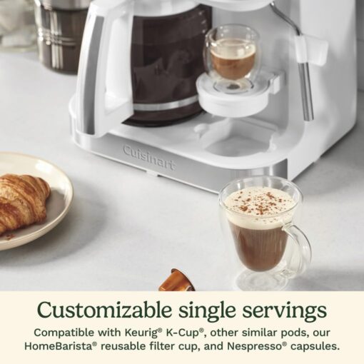 Cuisinart Coffee Maker Barista System, Coffee Center 4-In-1 Coffee Machine, Single-Serve Coffee, Espresso & Nespresso Capsule Compatible, 12-Cup Carafe, White, SS-4N1W - Image 4