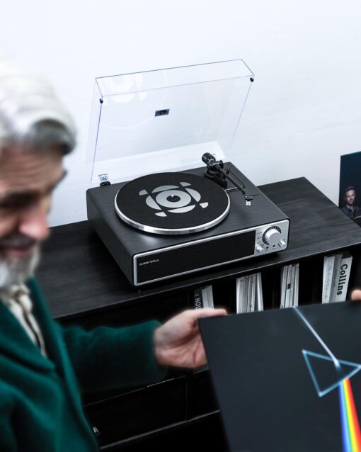 QLEARSOUL ONE-Q Vinyl Record Player (Black), All-in-one HiFi Turntables with Built in Speakers, Bluetooth 5.4, Phono Preamp, Magnetic Cartridge AT-3600L, 33/45 RPM Two Speed, Aux-in, Auto Off - Image 2