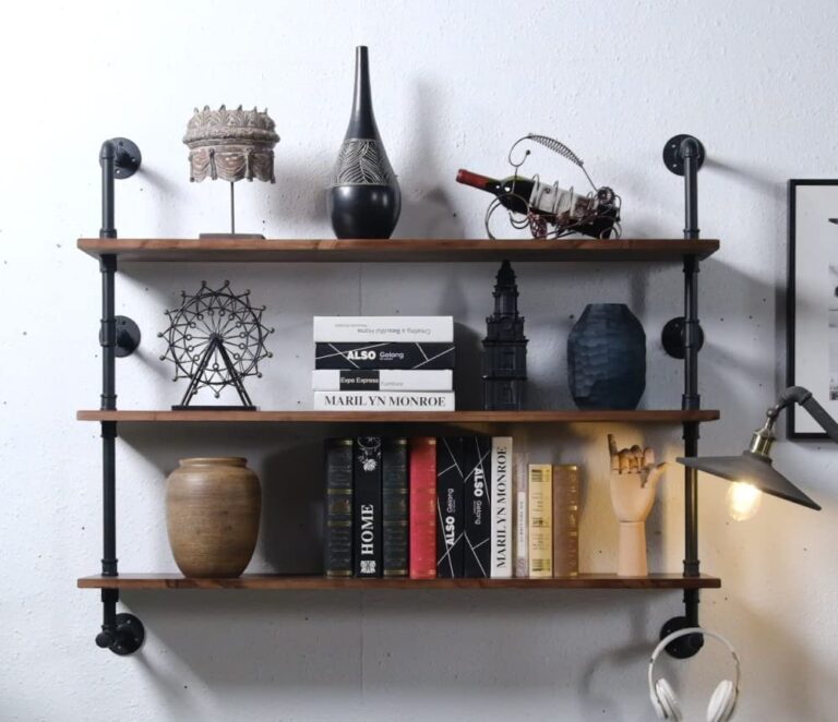 Industrial Pipe Wall Shelves with Real Wood Plank ,36 Inches Floating Shelves for Wall Farmhouse Book Shelves Dark Brown 3 Tier for Kitchen,Living Room Decor and Bar Shelving - Image 4