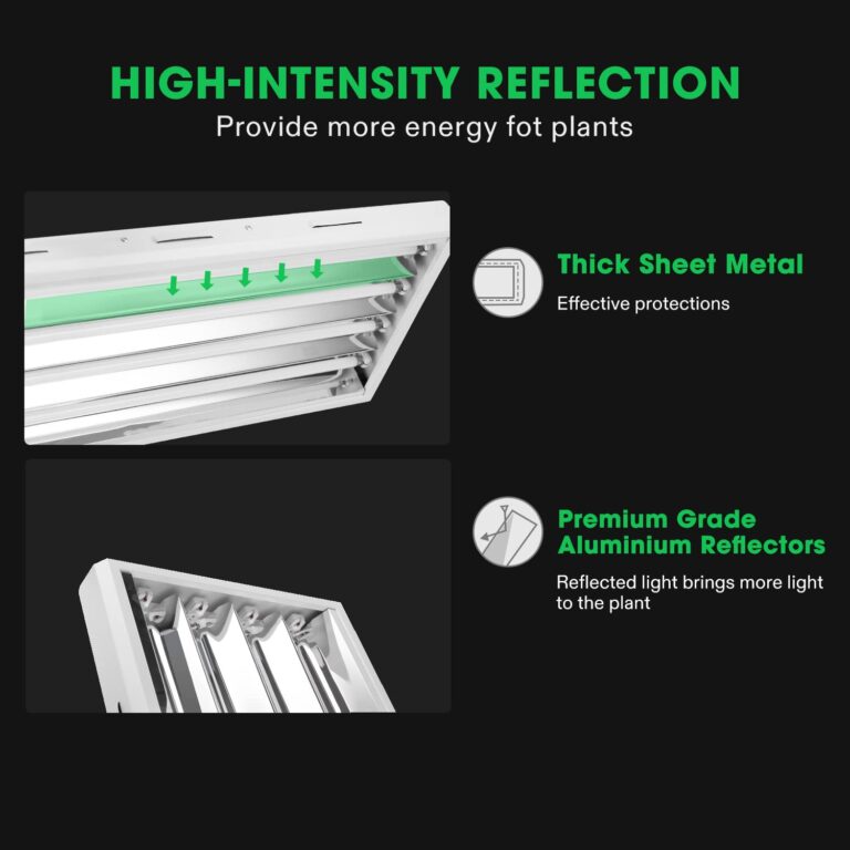 VIVOSUN T5 Grow Lights, 5000 Lumens per 4ft., 216W (4 X 54W), 6500K HO Fluorescent Tubes, with High-Output T5 Light Fixture Bulbs for Indoor Plants, 8ft Power Cord, 2 Hanging Cables, 2 On/Off Control - Image 7