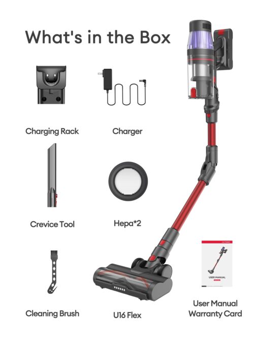 Ultenic Cordless Vacuum Cleaner, 550W/50Kpa, 60Mins Runtime, Stick Vacuum Cordless Rechargeable with 180°Bendable Wand, Anti-Tangle Brush, Vacuum Cleaners for Home/Pet Hair/Carpet/Floor U16 - Image 2