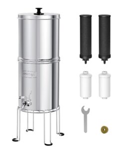 Waterdrop 1.5 Gallons Gravity-fed Water Filter System, NSF/ANSI 42&372 Standard, Stainless-Steel Travel System with 4 Filters, Metal Spigot and Stand, Reduces Up to 99% Chlorine-King Tank Series