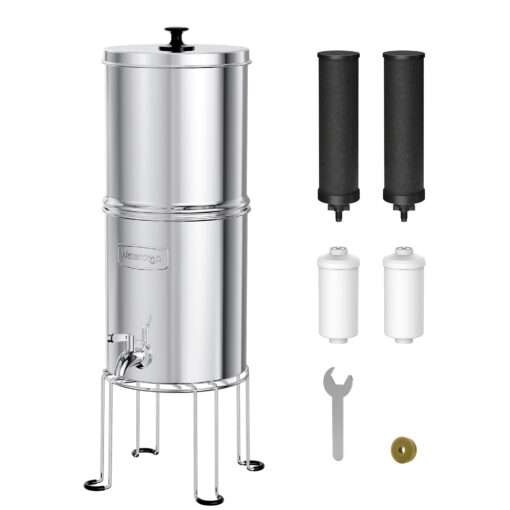 Waterdrop 1.5 Gallons Gravity-fed Water Filter System, NSF/ANSI 42&372 Standard, Stainless-Steel Travel System with 4 Filters, Metal Spigot and Stand, Reduces Up to 99% Chlorine-King Tank Series