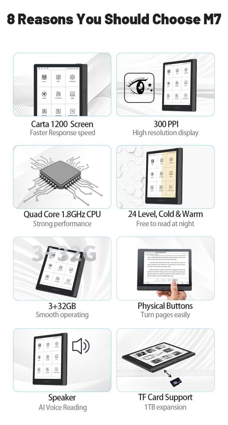 MEEBOOK M7 e-Book Reader | 6.8" 300PPI HD E-Ink Screen eReader | Cold/Warm Light | Android 11 | Support Google Play Store | Speaker/OTG/Type C | Micro SD Card Slot | 3GB+32GB | Gray| - Image 7