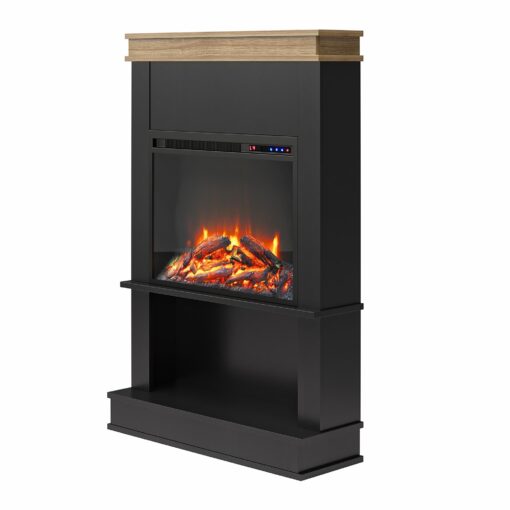 Ameriwood Home Mateo 30 Inch Electric Fireplace with Mantel and Shelf, Replaceable Fireplace Insert Heater, Freestanding, Remote Control, Timer, Realistic Log and Flame Effect, Black - Image 4
