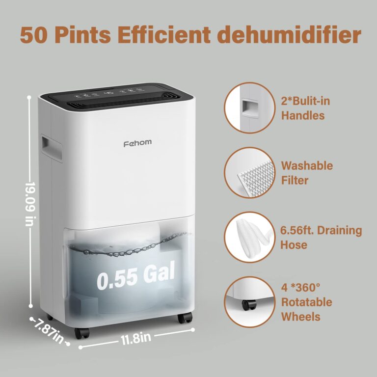Fehom 4500 Sq. Ft Dehumidifier for Home Basements Bathroom Bedroom Continuous Drainage, with Auto Shut Off Humidity Control and Drain Hose - Image 5