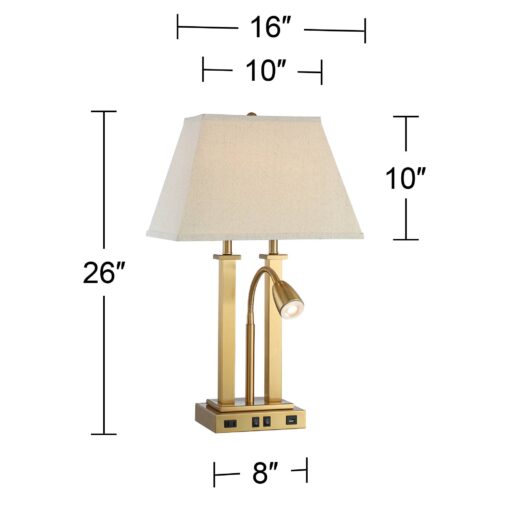 Possini Euro Design Deacon Modern Desk Table Lamp with USB and AC Power Outlet in Base LED Gooseneck 26" High Antique Brass Oatmeal Linen Drum Shade for Living Room Bedroom Bedside Nightstand - Image 7