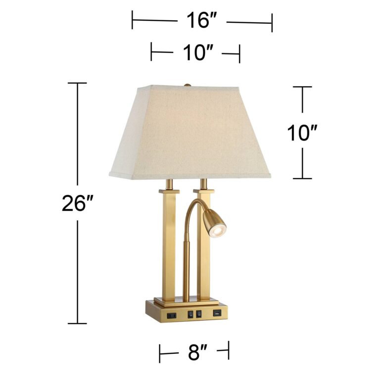 Possini Euro Design Deacon Modern Desk Table Lamp with USB and AC Power Outlet in Base LED Gooseneck 26" High Antique Brass Oatmeal Linen Drum Shade for Living Room Bedroom Bedside Nightstand - Image 7