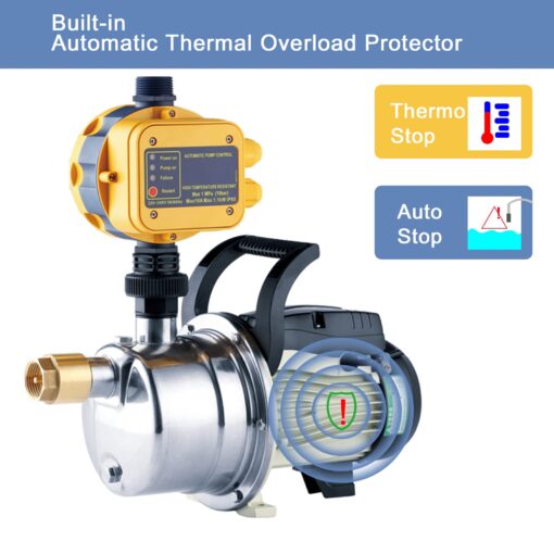 TDRSUPER 1/2 HP Water Pressure Booster Pump with Smart Controller, 845GPH, 110V, Stainless Steel Well Pump, Automatic Water Transfer Jet Pump for Home, Garden, Lawn, Irrigation - Image 4