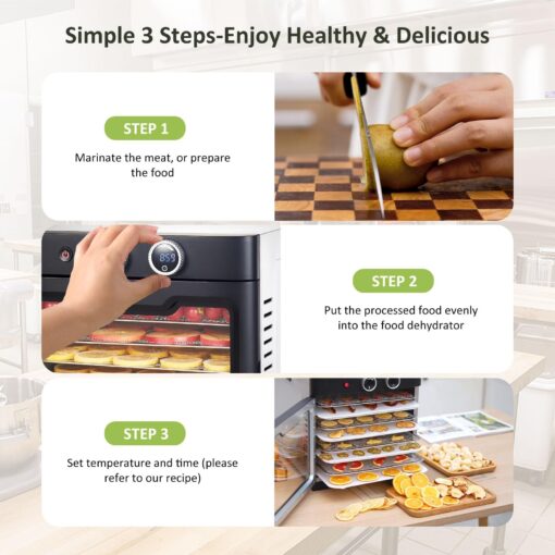 Septree Commercial Large 8 Trays Food Dehydrator machine, 8 Stainless Steel Trays Hold 10lb Raw Meats with 8.8ft² Drying Space,24H Timer,190°F Temperature Control, for Herbs, Meat, Fruit, Dog Treats - Image 3