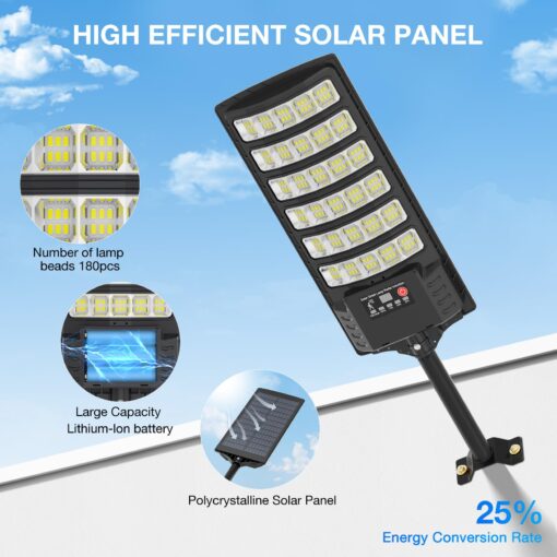 Solar Street Lights Outdoor Waterproof ,25000LM 320°Wide Angle Flood light, LED Solar Parking Light with Motion Sensor and Remote Control for Outdoor, Streets, Courtyards,Parking Garages,-4Pack - Image 8