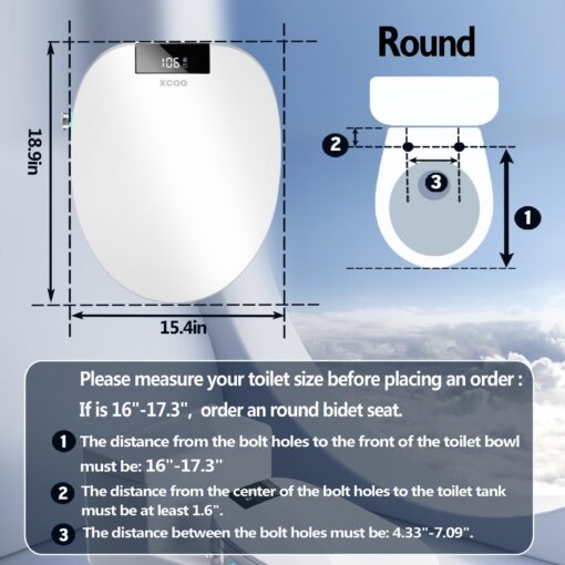 XCQQ Electric Bidet Toilet Seat Round, Heated Toilet Seat, Instant Warm Water, Warm Air Dryer, Rear Feminine and Oscillating Washing, Wireless Remote, Night Light, Slow Close Lid, LED Display - Image 4