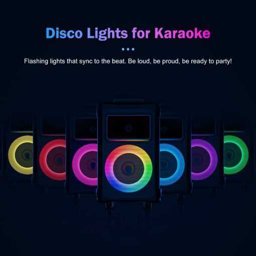 JYX Karaoke Machine, 10" Woofer Big Bluetooth Karaoke Speaker, Portable Microphone Speaker with 2 Wireless Mics, Party Lights, Supports Vocal Cut, TWS/Bluetooth/REC/USB/TF/AUX - Image 7