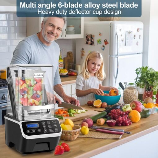 WaterElfo Professional Commercial Blender 2200W 1.58QT 51OZ Quiet Blender Brushless Motors Commercial Smoothies, Frozen Drinks, Self-Cleaning Silver Grey - Image 7