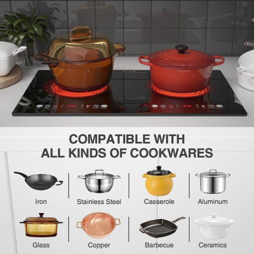 Electric Cooktop, 24 Inch 2 Burner Electric Cooktop 110V, Built-in and Countertop Electric Stove Top Plug in, 2400W Electric Stove, Compatible for All Cookware,Timer & Kid Safety Lock - Image 5