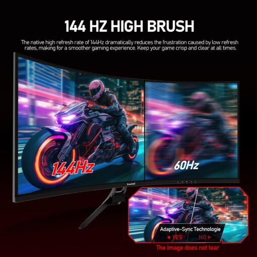 Gawfolk 34 Inch Ultrawide Curved 144Hz Gaming Computer Monitor 1500R PC Screen 21:9 UWQHD (3440x1440),Adaptive Sync,178° Viewing Angle,Display Port、HDMI2.0,Compatible with Wall mounting - Black - Image 3