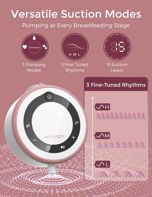 Momcozy Breast Pump V1 Pro Hospital-Grade, Hands-Free & Portable Wearable Pump, Upgraded Electric Pump with 3 Fine-Tuned Rhythms|15 Levels, Come with Leak-Proof DoubleFit Flange, Cozy Red. - Image 6